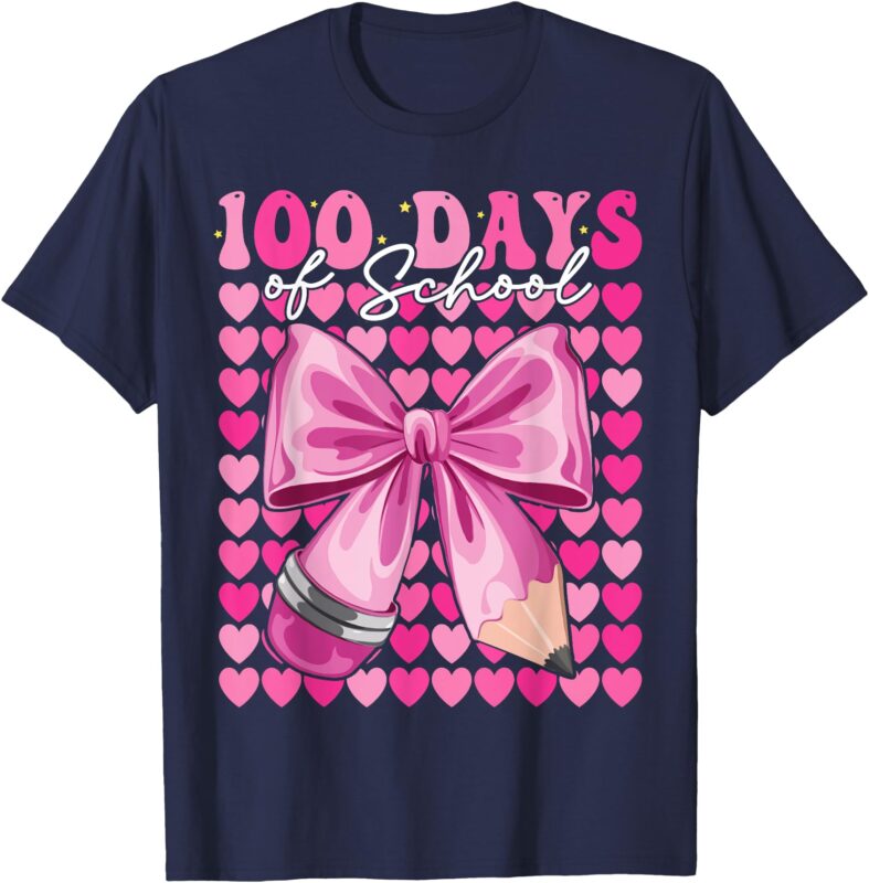 100 Days Of School Teacher Girls Coquette Bow 100th Day Kids T-Shirt