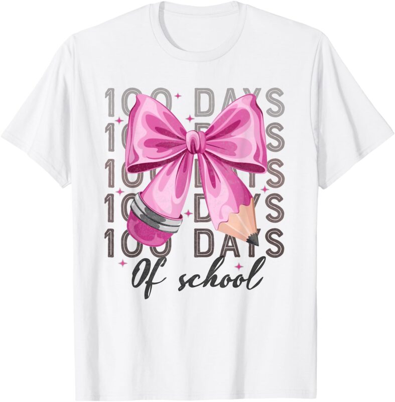 101 Days of School Girls Coquette Bow 100th Day of School T-Shirt