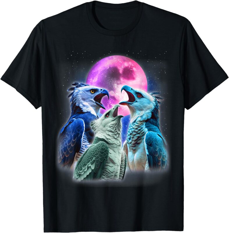3 Harpy Eagles Howling At The Moon Funny Eagle Bird Lover T-Shirt