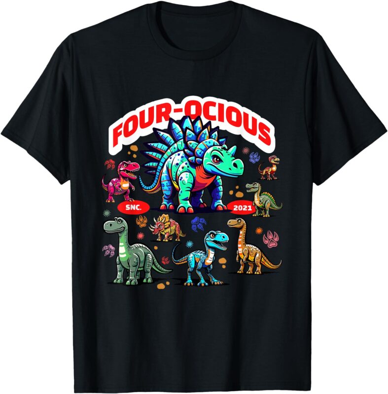 4th Birthday Party Dinosaur – Funny Stegosaurus 4 Years Old T-Shirt