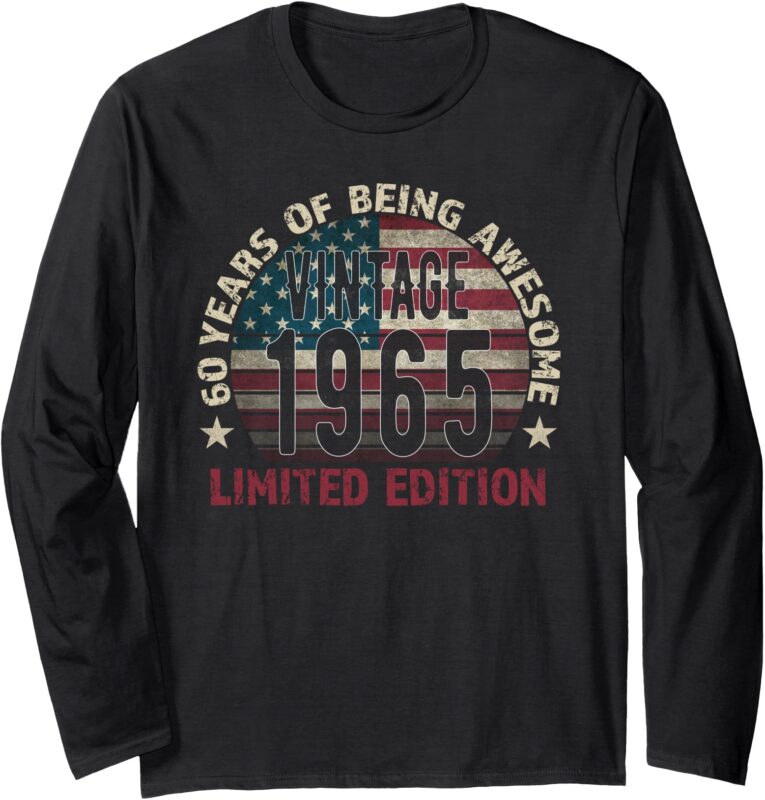 60th Birthday Gift men Vintage born 1965 turning 60 Year Old Long Sleeve T-Shirt