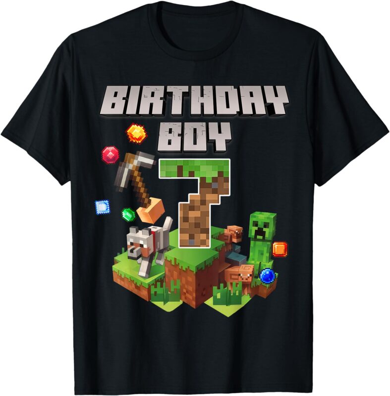 7th Birthday Boy 7 Video Gamer Pixel Number Seven Bday Party T-Shirt