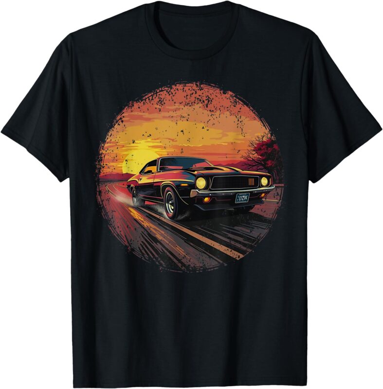 American Car Horsepower Classic Muscle Car Vintage Sunset T-Shirt