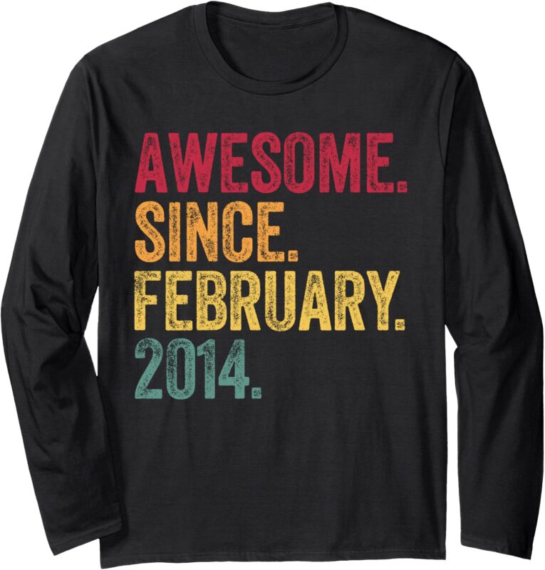 Awesome Since February 2014 11 Years Old 11th Birthday Long Sleeve T-Shirt