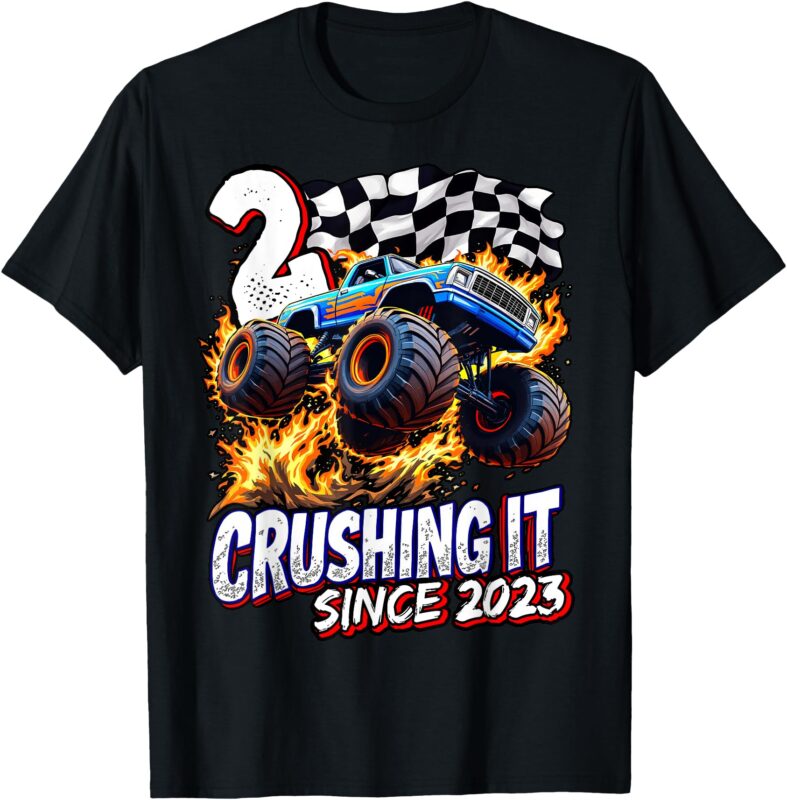 Birthday Monster Truck 2 Year Old Boys 2nd Party Born 2023 T-Shirt