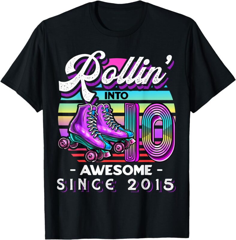 Birthday Roller Skating 10th Girl Rollin into 10 Skate Party T-Shirt