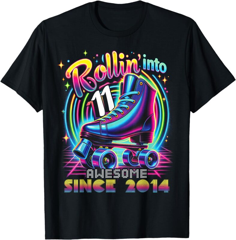 Birthday Roller Skating 11th Girl Rollin into 11 Skate Party T-Shirt