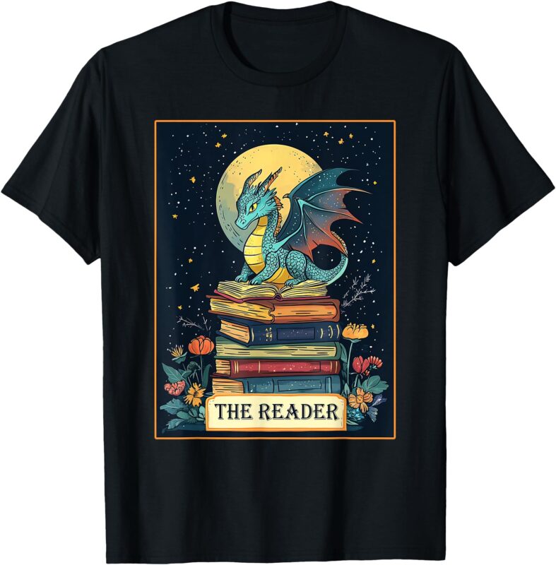 Book Dragon The Reader Tarot Romantasy Book Lover Bookish T-Shirt