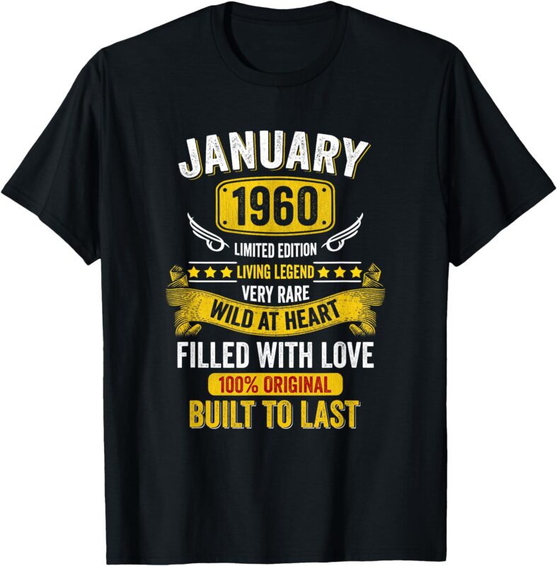 Born In January 1960 Vintage Gift January 1960 Birthday T-Shirt
