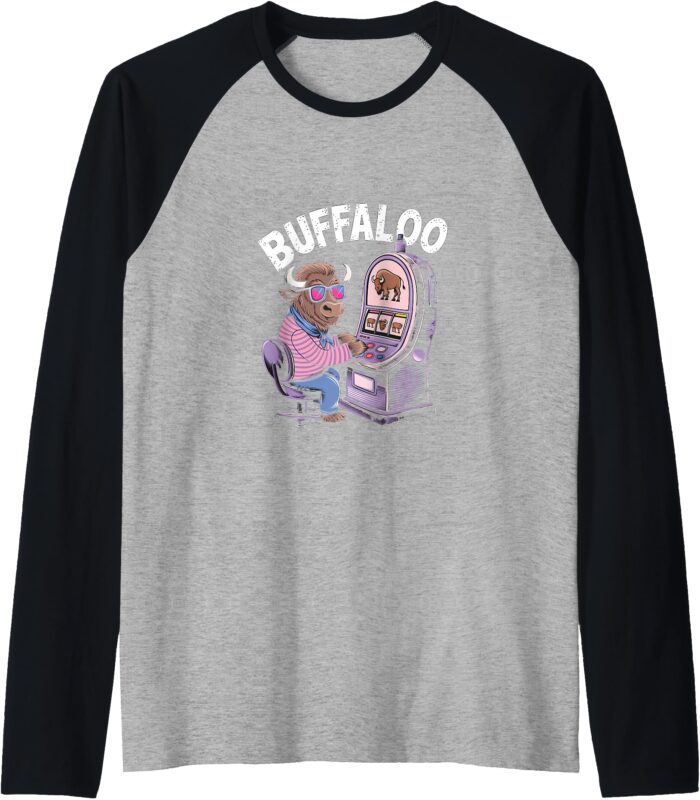 Buffalooooo Slot Machine Casino Buffalo Raglan Baseball Tee