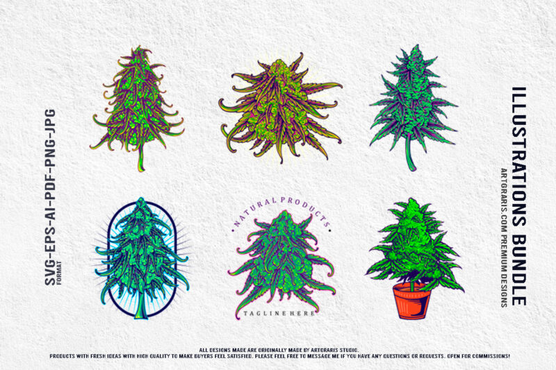 Cannabis Plants Flora Vibrant Illustrations Pack
