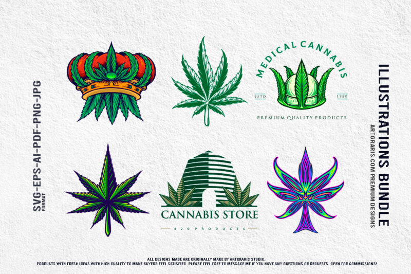 Cannabis Themed Logo Branding Illustrations