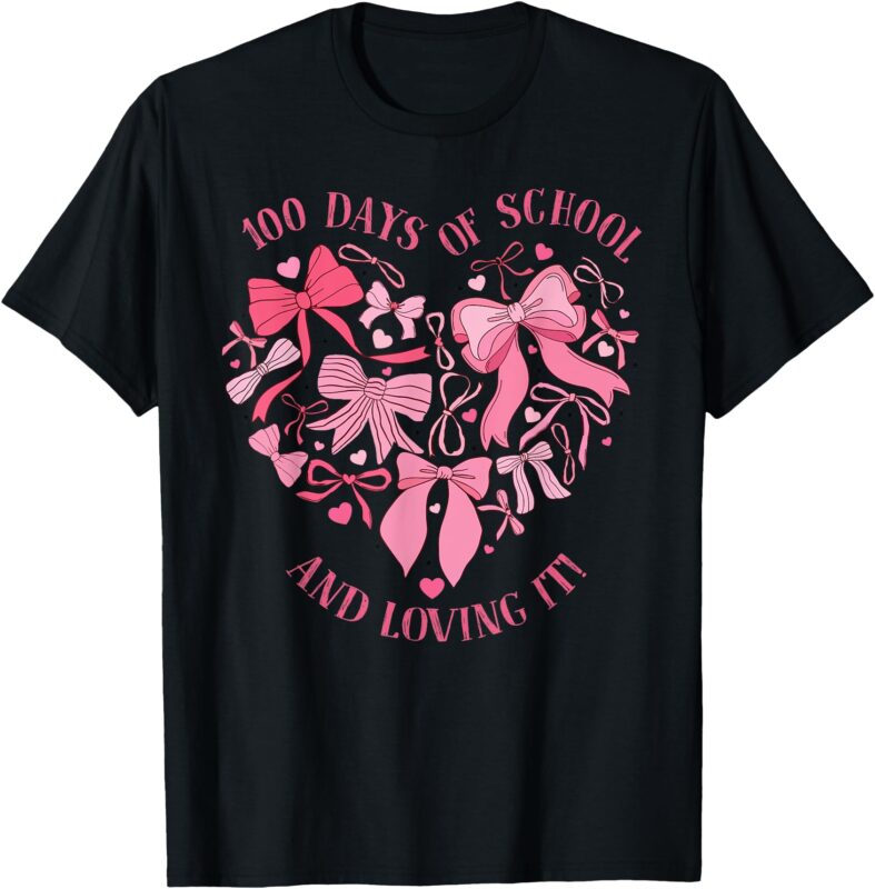 Coquette 100 Days of School Loving It Pink Bow Girl Teacher T-Shirt