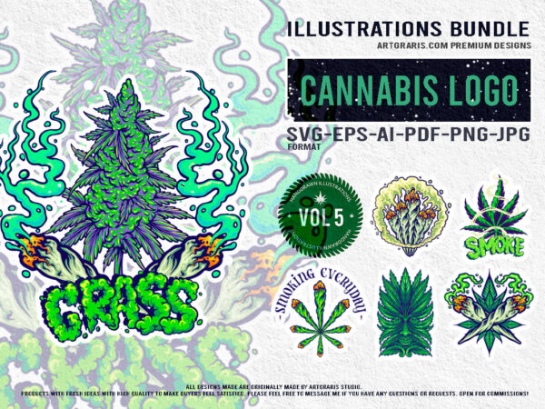 Cheerful collection of cannabis cigarette and leaf illustrations t shirt vector file Cheerful collection of cannabis cigarette and leaf illustrations t shirt vector file