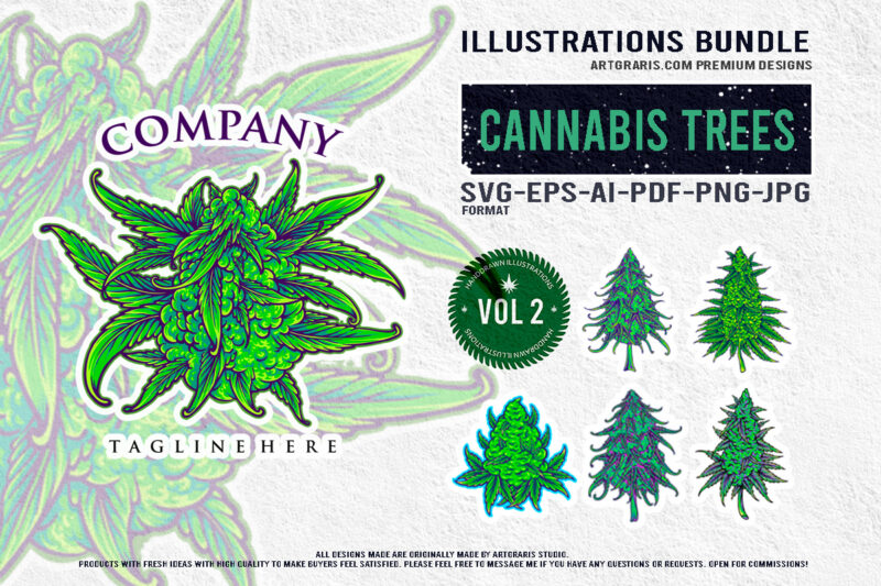 Cannabis Trees Collection Illustrations Natural Products