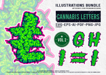 Vibrant ganja typography illustration collection