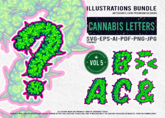 Typography cannabis inspired symbolism illustrations bundle