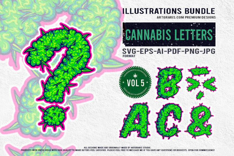 Typography Cannabis Inspired Symbolism Illustrations Bundle