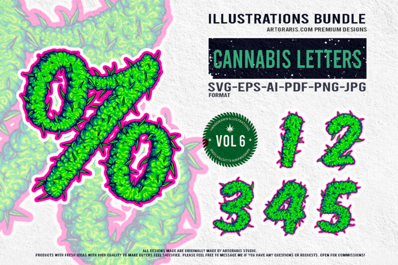Numerical Cannabis-Inspired Symbols and Characters Illustrations
