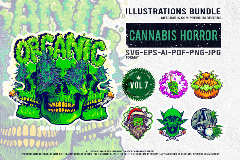 Whimsical Cannabis and Halloween Skull Art Bundle