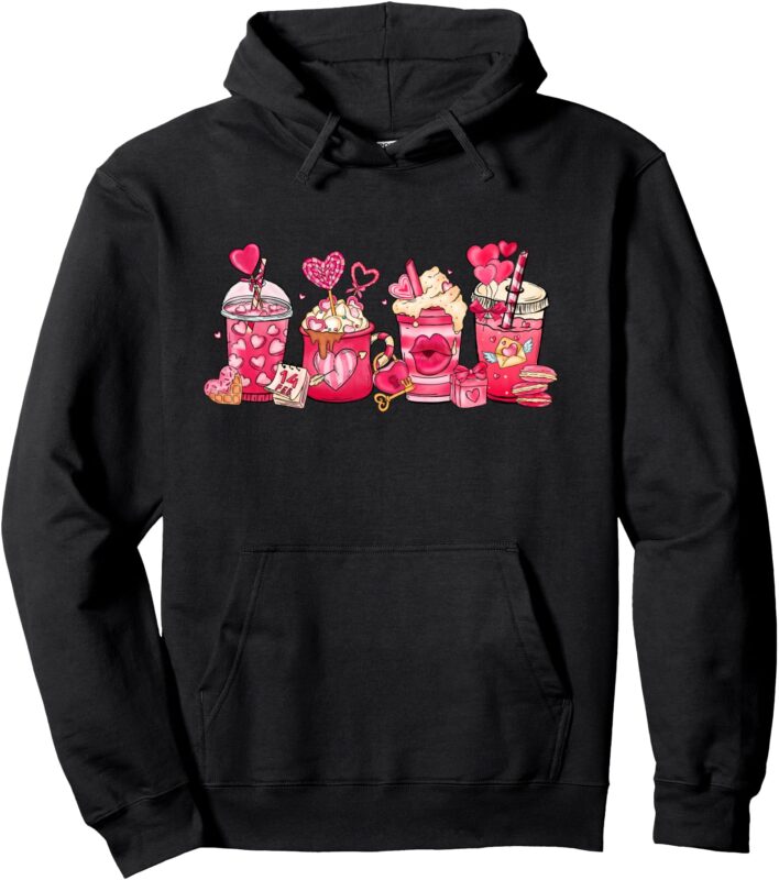 Cream Latte Coffee with Hearts Funny Valentine’s Day Pullover Hoodie