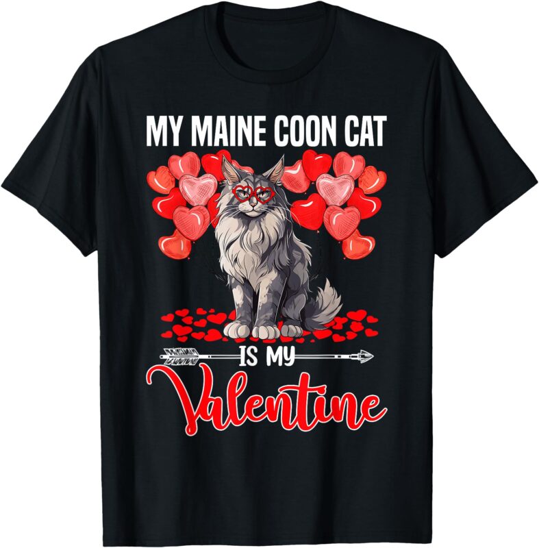 Cute My Maine Coon Cat Is My Valentine Valentines Day Kids T-Shirt