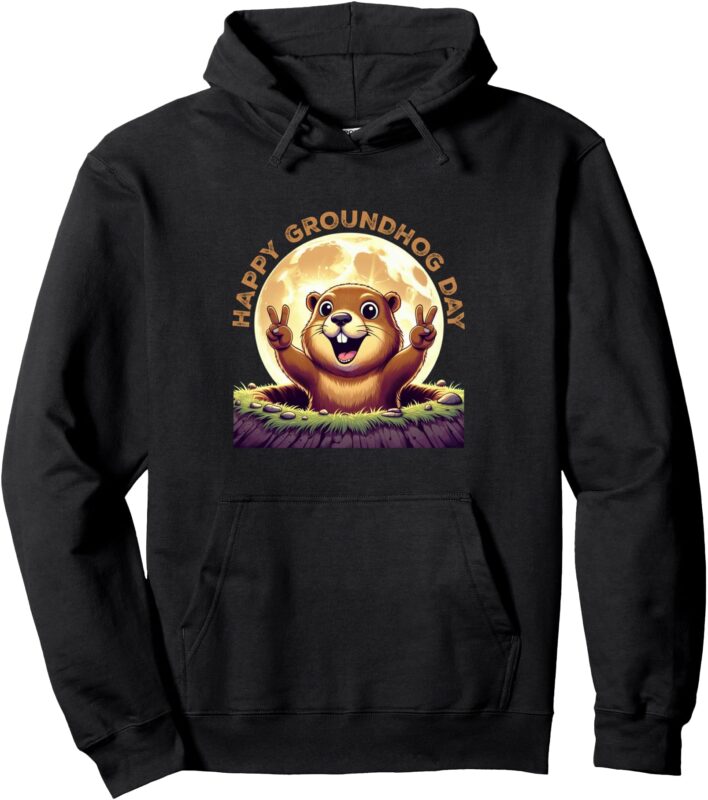 Cute Retro Groundhog Day 2025 Funny Animal Holiday Pullover Hoodie