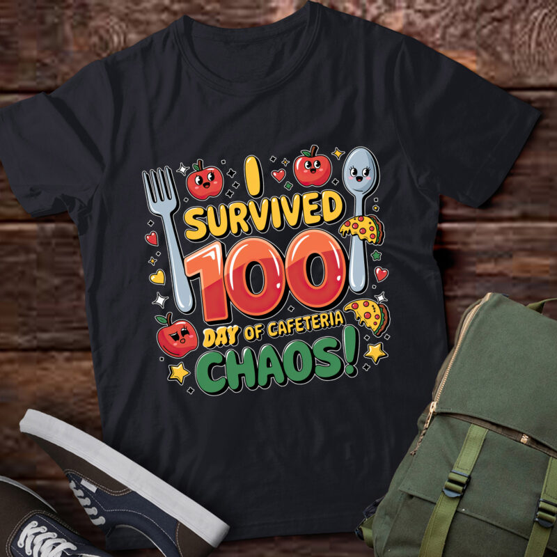 DA109-Funny Survived 100 Days of School Cafeteria Staff Lunch Lady