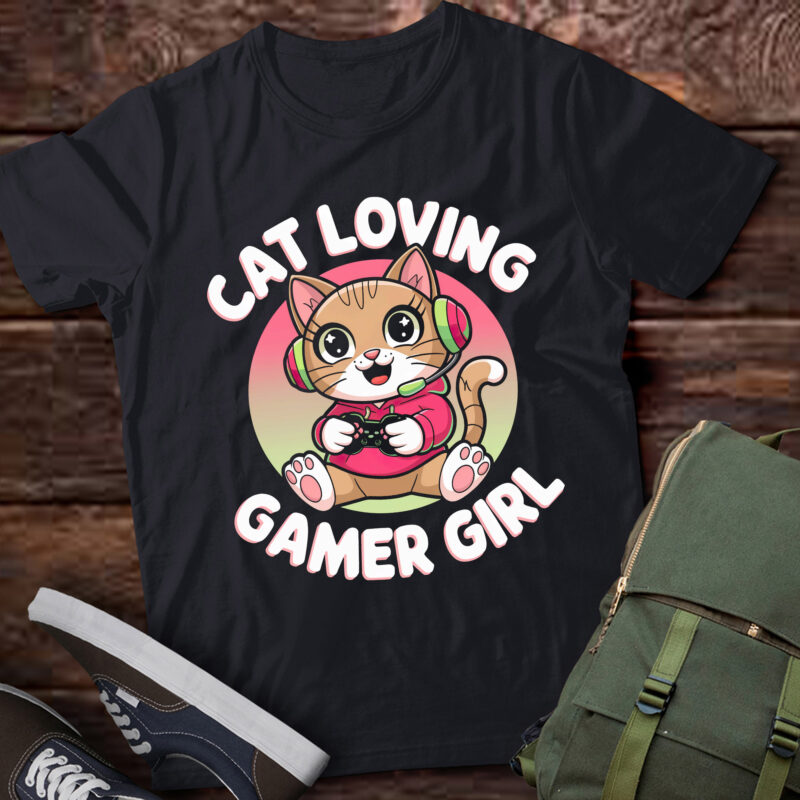 DA24-Cat Loving Gamer Girl Cute Gamer Cat Lover Video Game