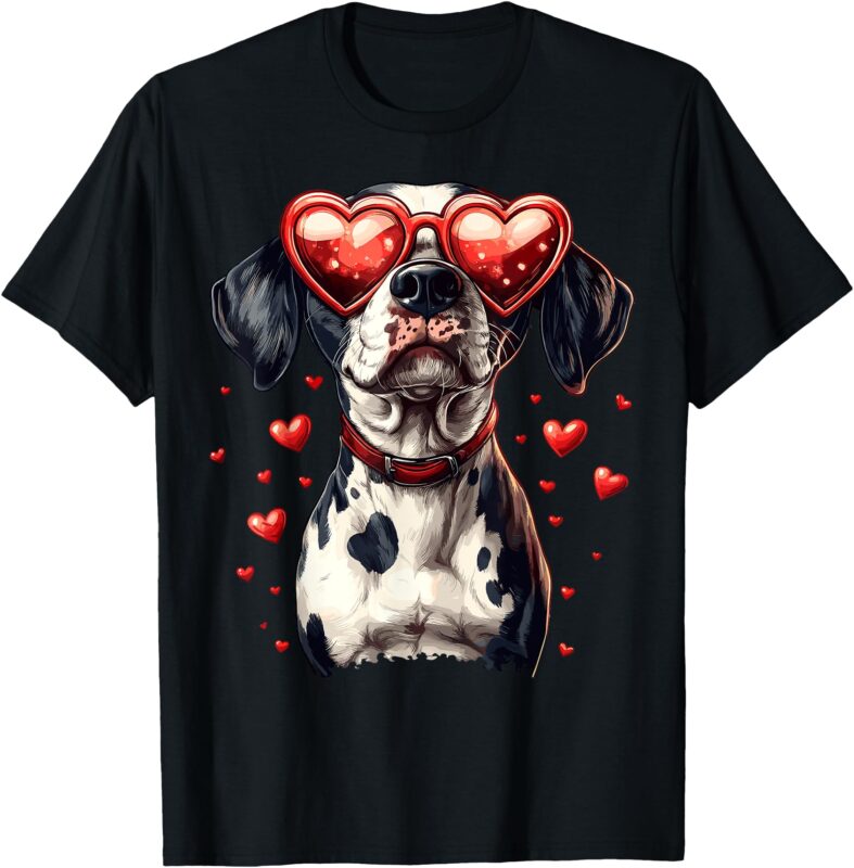 Dalmatian Heart Glasses Cute Valentine’s Day Dog Lover T-Shirt