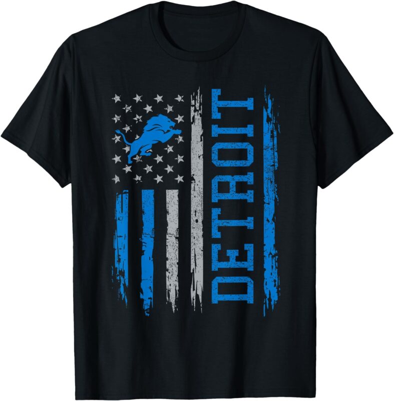 Detroit USA Flag Patriotic Blue T-Shirt