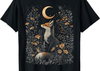 Fox Cottagecore Aesthetic Florals Fairycore Girls Women T-Shirt