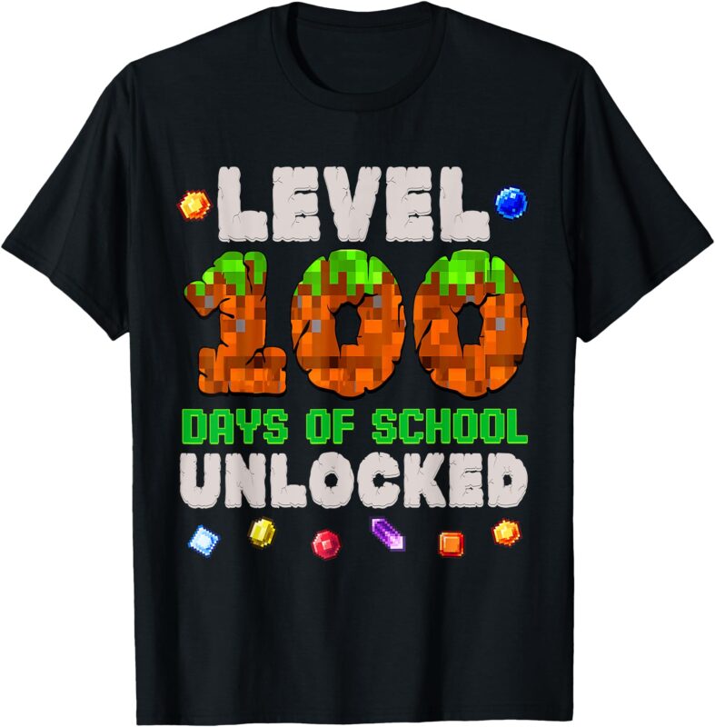 Funny Level 100 Days Of School Unlocked Boys Kids Gamer T-Shirt