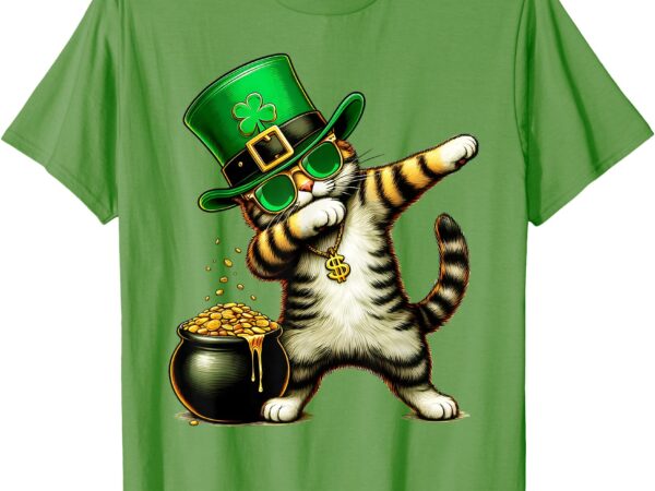 Funny st patricks day dabbing cat st paddy family matching t-shirt