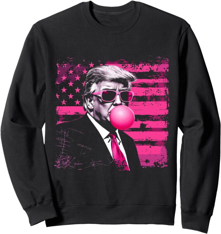 Funny Trump Bubble Blowing Gum Pink USA Flag Design Sweatshirt