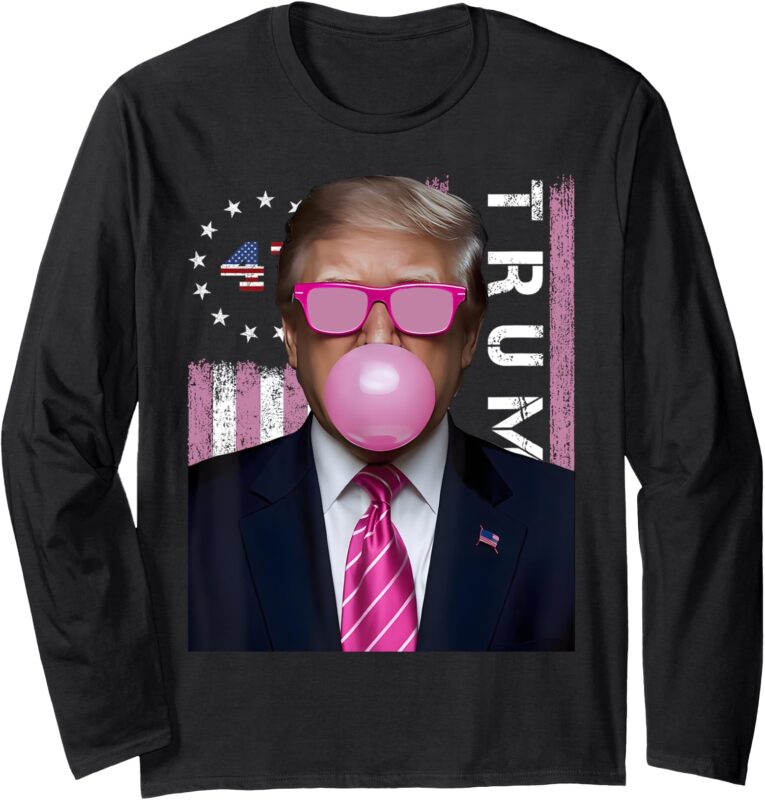 Funny Trump Bubble Gum Pink USA Flag Long Sleeve T-Shirt