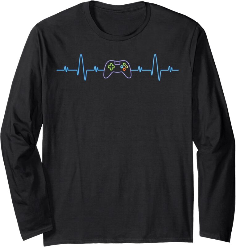 Funny Video Gamer Heartbeat Gaming Geek Boys Cool Gift Long Sleeve T-Shirt