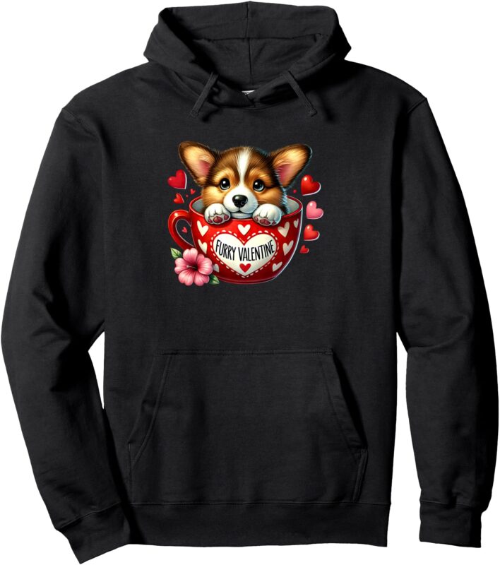Furry Valentine Adorable Corgi Puppy Love Pullover Hoodie