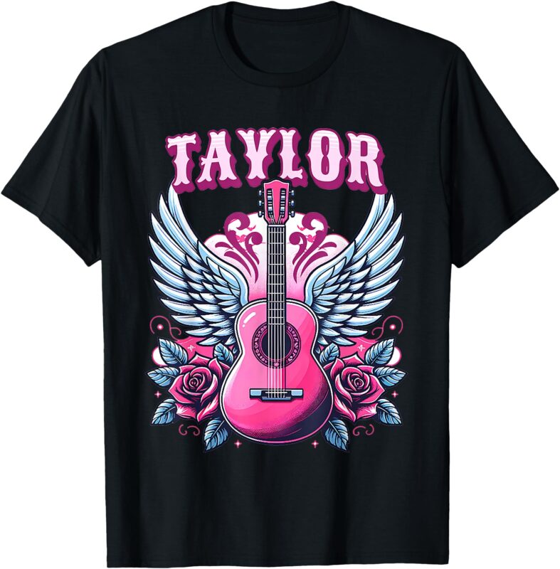 Girl Retro Taylor First Name Personalized Groovy 80’s Pink T-Shirt