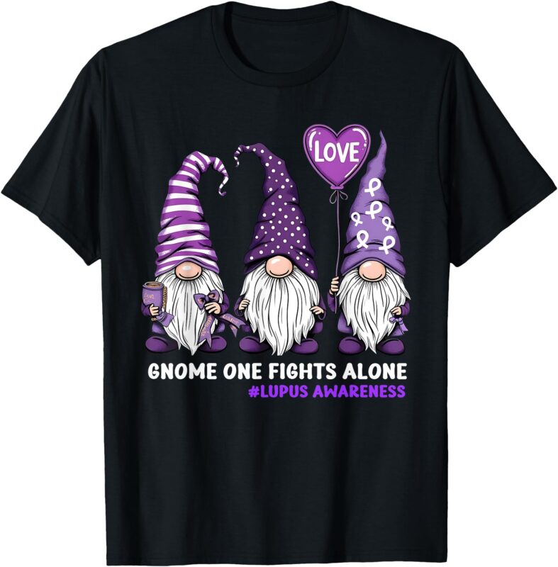 Gnome One Fights Alone Lupus Awareness Month Purple Ribbon T-Shirt
