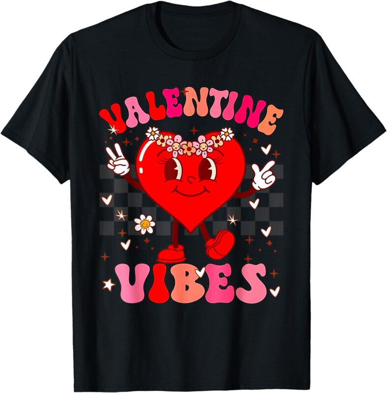 Groovy Checkered Valentine Vibes Valentines Day Girls Womens T-Shirt
