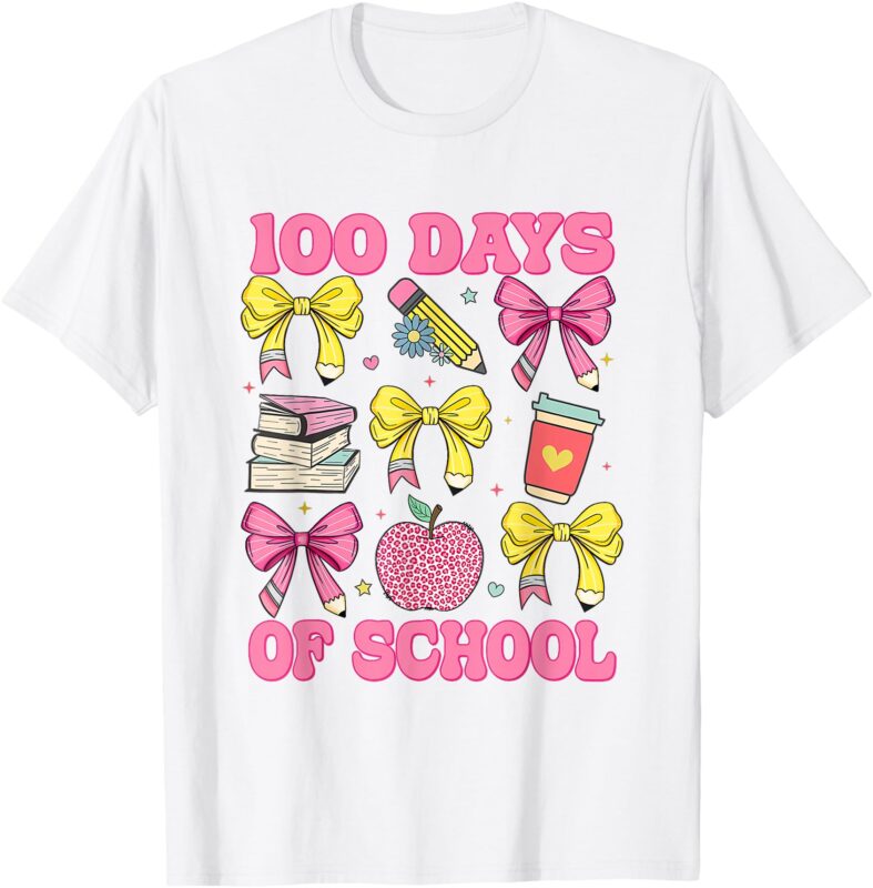 Happy 100 Days Of School Coquette Bow Student Teacher Kids T-Shirt