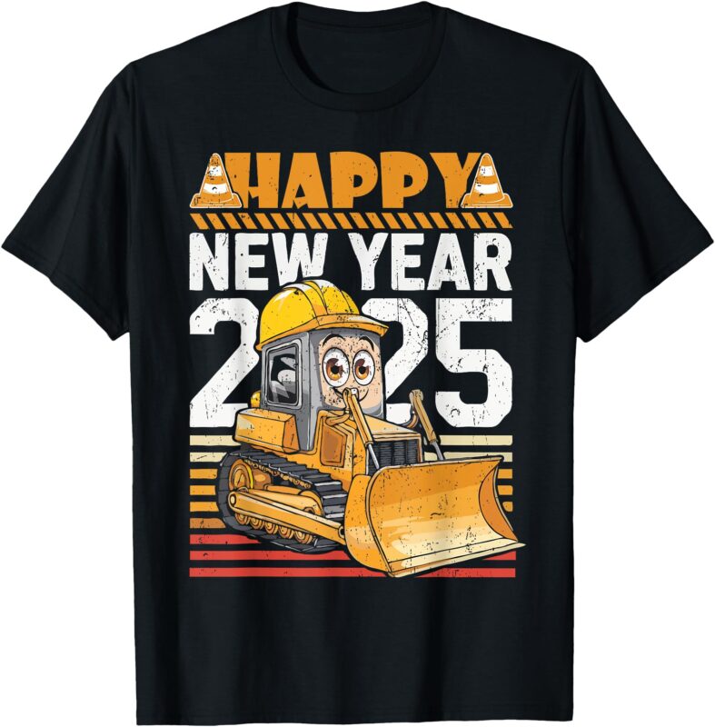 Happy New Year 2025 Toddlers Kids Boys Funny Excavator tee T-Shirt