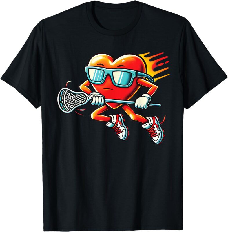 Heart Playing Lacrosse Funny Lacrosse Player Valentine’s day T-Shirt