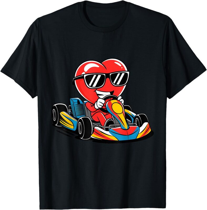 Heart Racing Go-Kart Heart Valentines Day Boys Girls Funny T-Shirt
