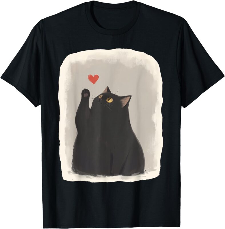 Japanese Anime Cute Cat Heart Kawaii Black Cat Heart Girls T-Shirt