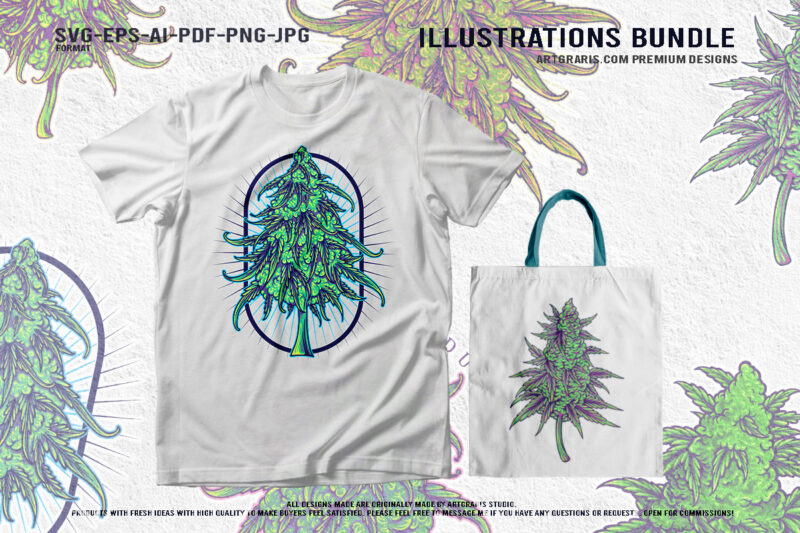 Cannabis Plants Flora Vibrant Illustrations Pack