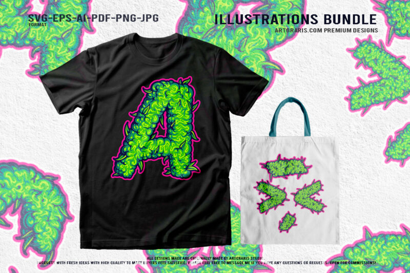 Typography Cannabis Inspired Symbolism Illustrations Bundle