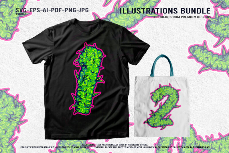 Numerical Cannabis-Inspired Symbols and Characters Illustrations