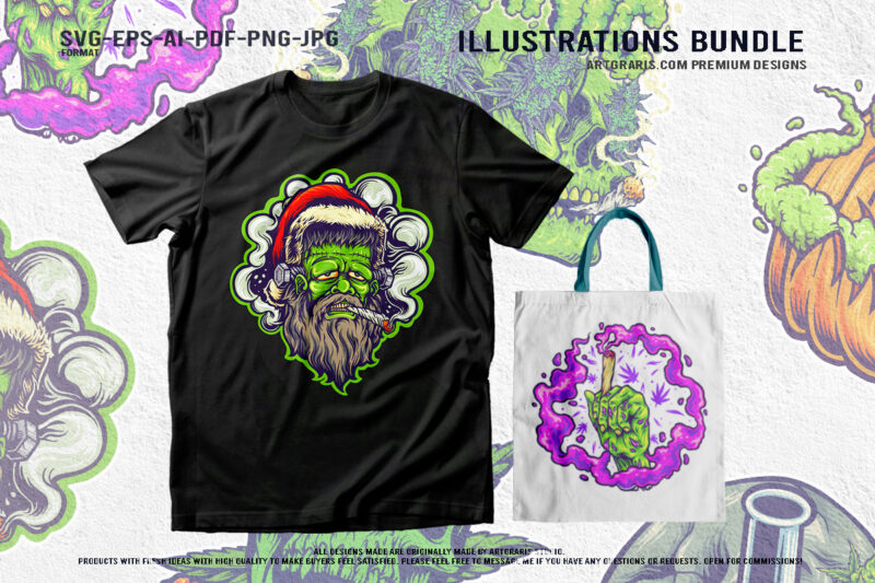 Whimsical Cannabis and Halloween Skull Art Bundle